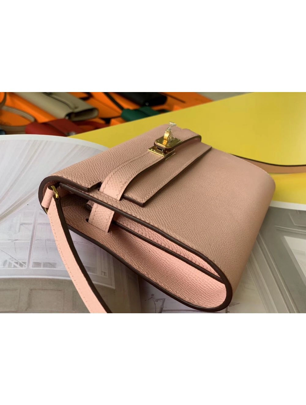 Hermes Kelly Classique To Go Wallet In Pink Epsom Calfskin