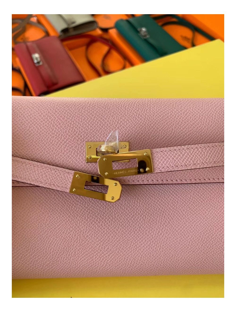 Hermes Kelly Classique To Go Wallet In Pink Epsom Calfskin