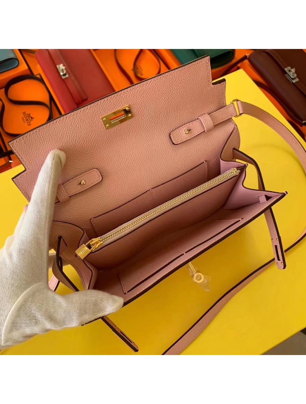 Hermes Kelly Classique To Go Wallet In Pink Epsom Calfskin