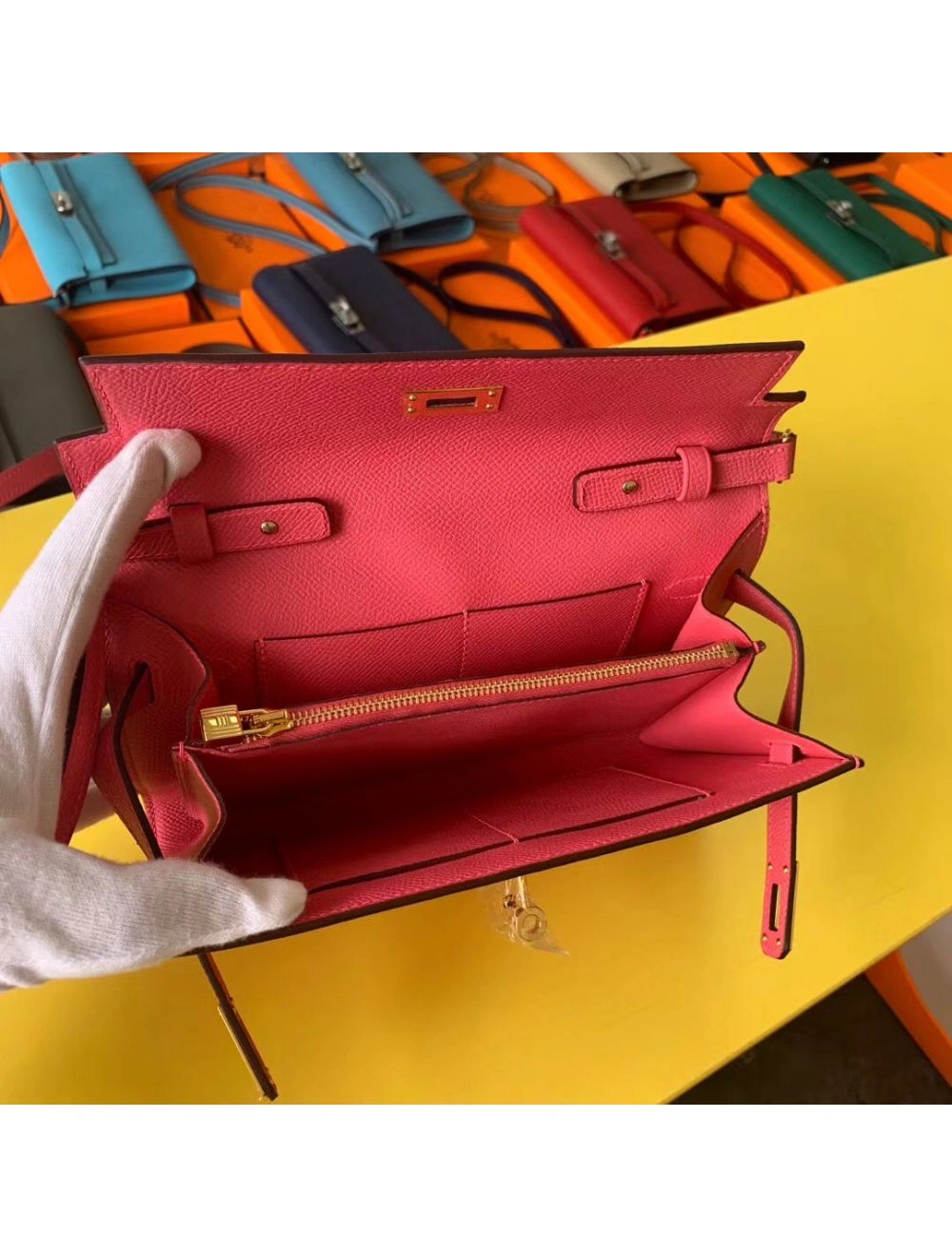 Hermes Kelly Classique To Go Wallet In Rose Lipstick Epsom Calfskin