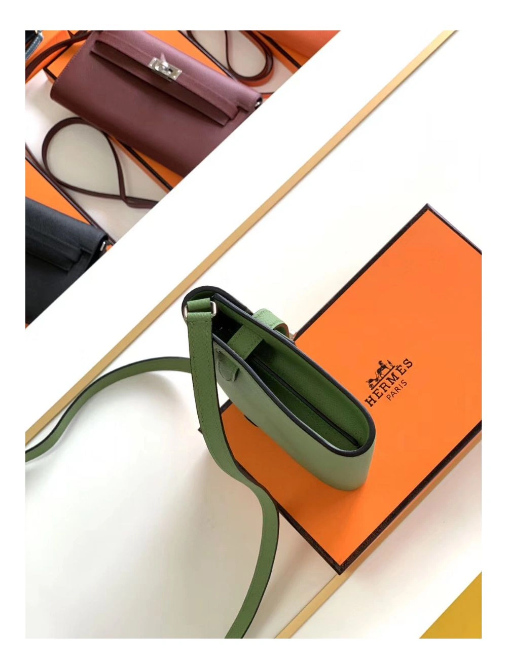 Hermes Kelly Classique To Go Wallet In Vert Criquet Epsom Calfskin