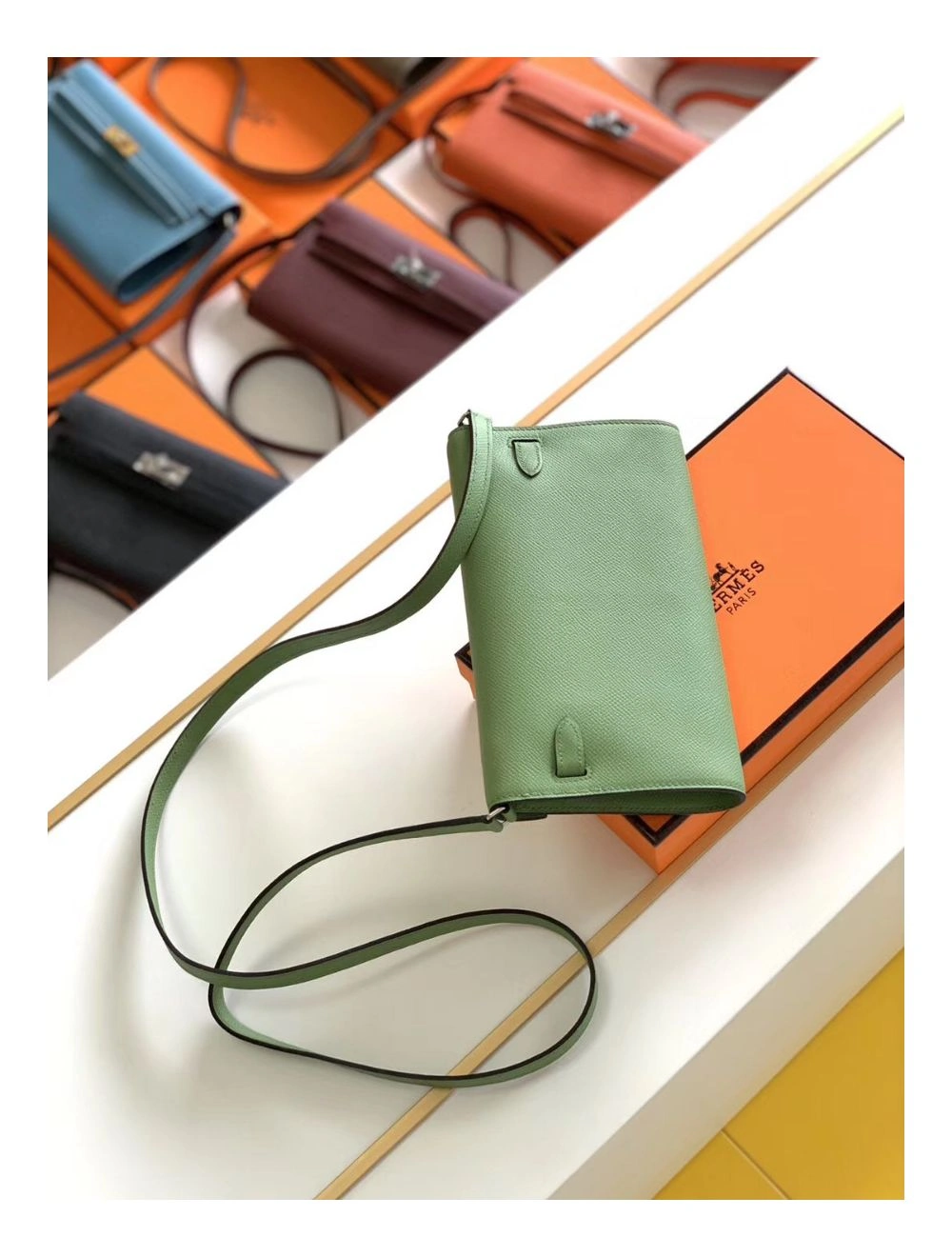 Hermes Kelly Classique To Go Wallet In Vert Criquet Epsom Calfskin