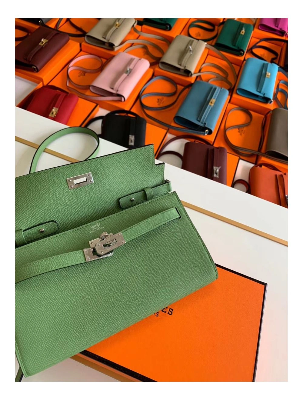 Hermes Kelly Classique To Go Wallet In Vert Criquet Epsom Calfskin