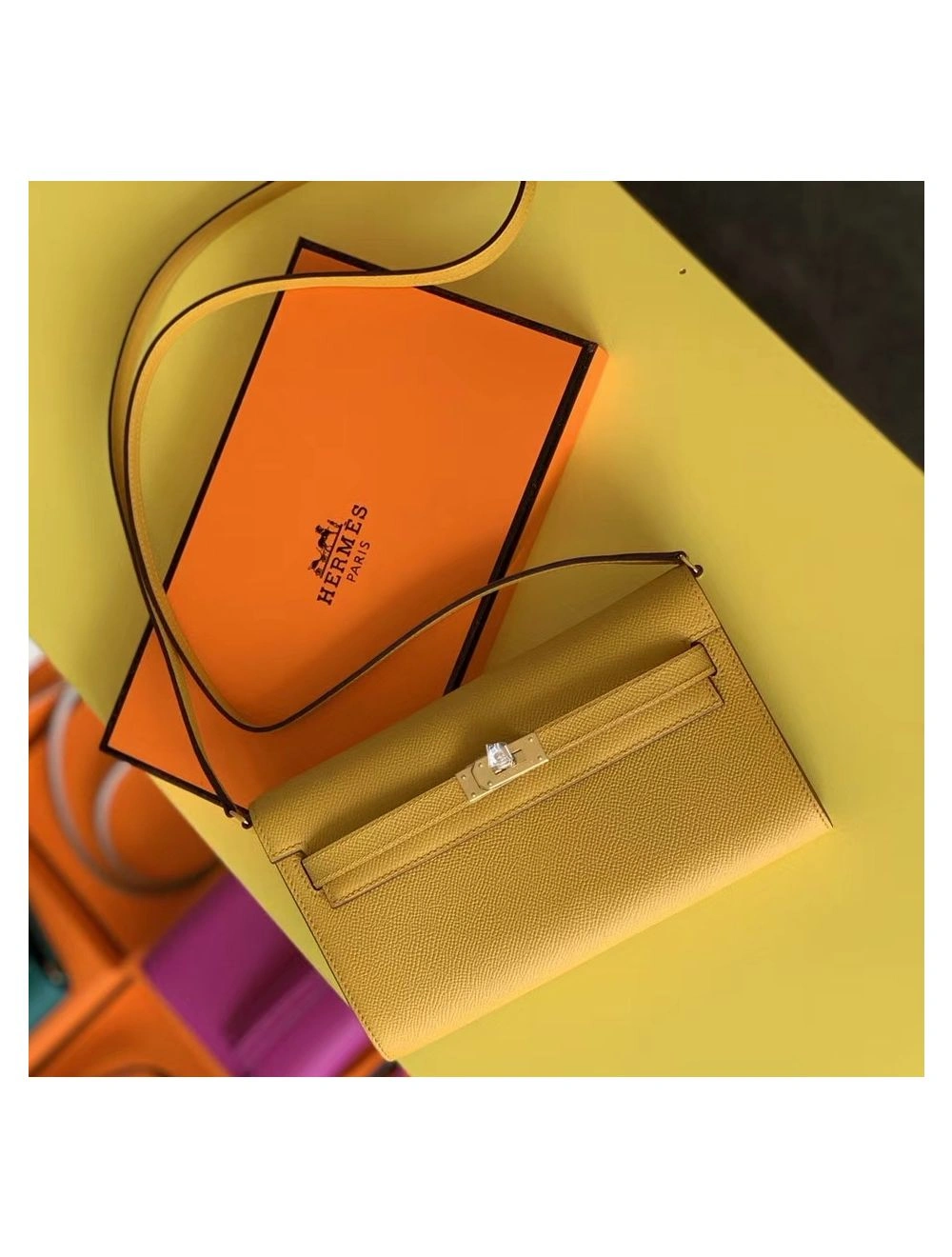 Hermes Kelly Classique To Go Wallet In Yellow Epsom Calfskin
