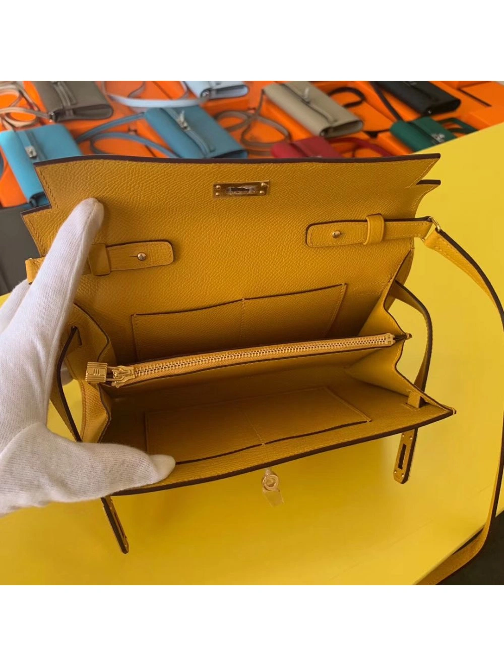 Hermes Kelly Classique To Go Wallet In Yellow Epsom Calfskin