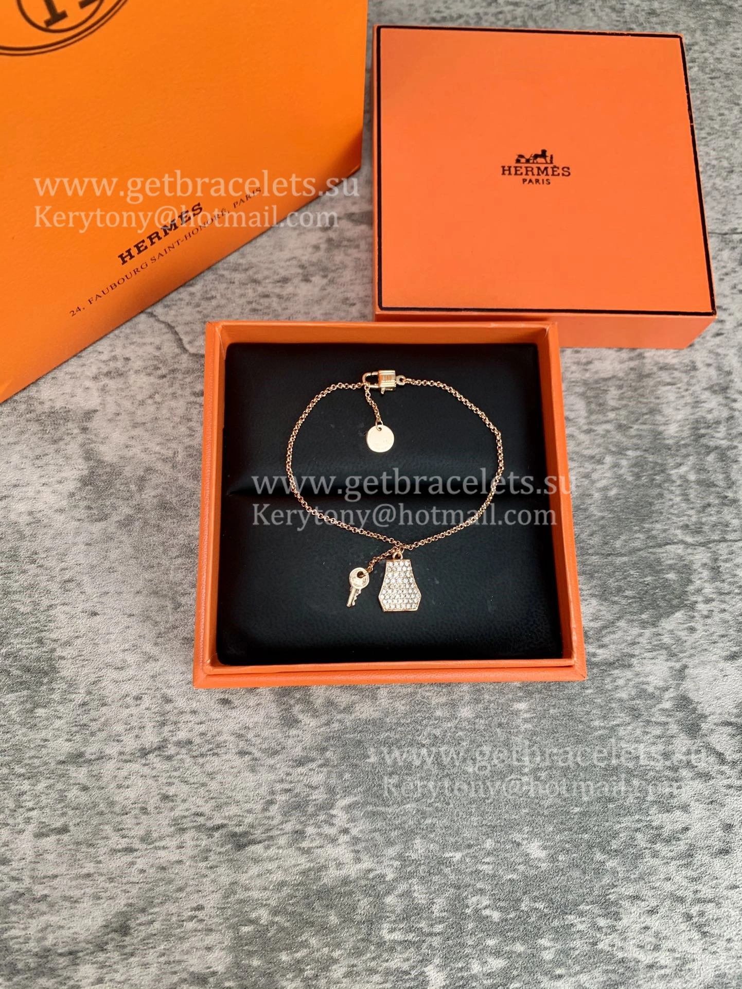 Hermes Kelly Clochette Bracelet Rose Gold With Diamonds 17cm UK Sale Online Store