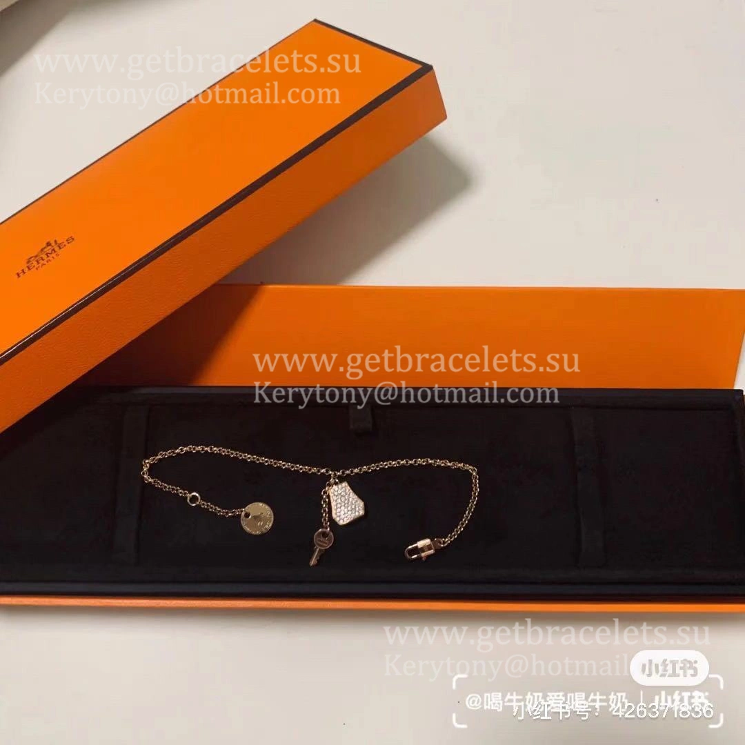 Hermes Kelly Clochette Bracelet Rose Gold With Diamonds 17cm UK Sale Online Store