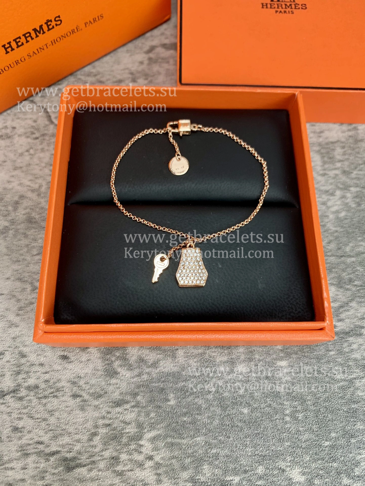Hermes Kelly Clochette Bracelet Rose Gold With Diamonds 17cm UK Sale Online Store