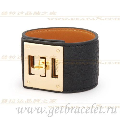 Hermes Kelly Dog Bracelet Black With Gold