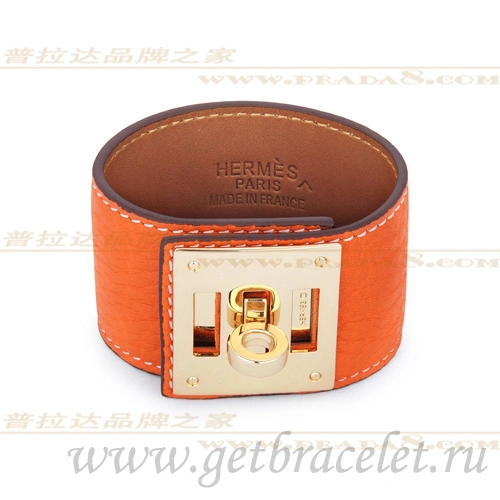 Hermes Kelly Dog Bracelet Orange With Gold