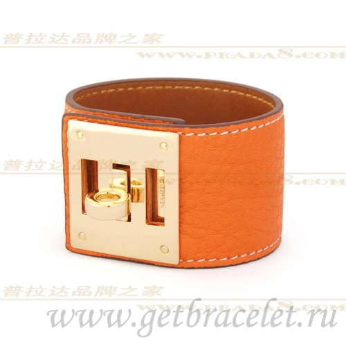 Hermes Kelly Dog Bracelet Orange With Gold