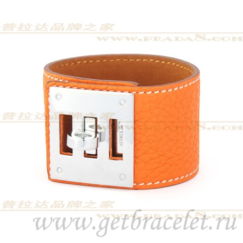 Hermes Kelly Dog Bracelet Orange With Silver