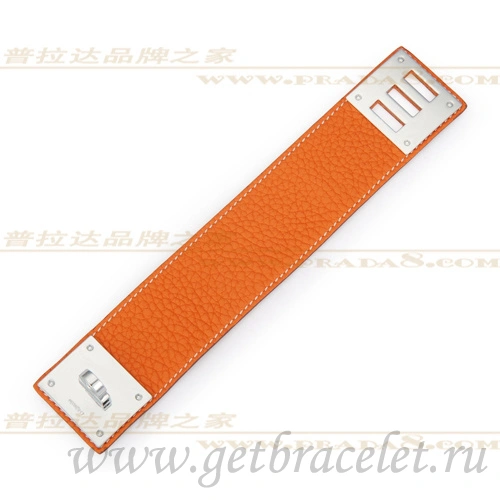 Hermes Kelly Dog Bracelet Orange With Silver