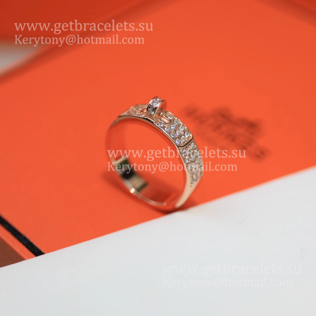 Hermes Kelly Lock Ring With Pave Diamonds Rose Gold White Gold Paris Week Unique Women Jewelry