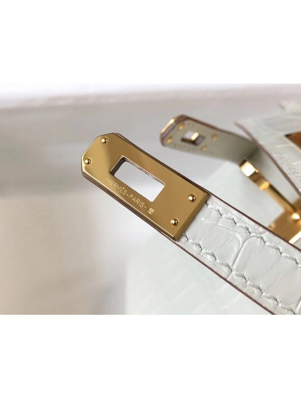 Hermes Kelly Mini II Bag In Beton Embossed Crocodile Leather