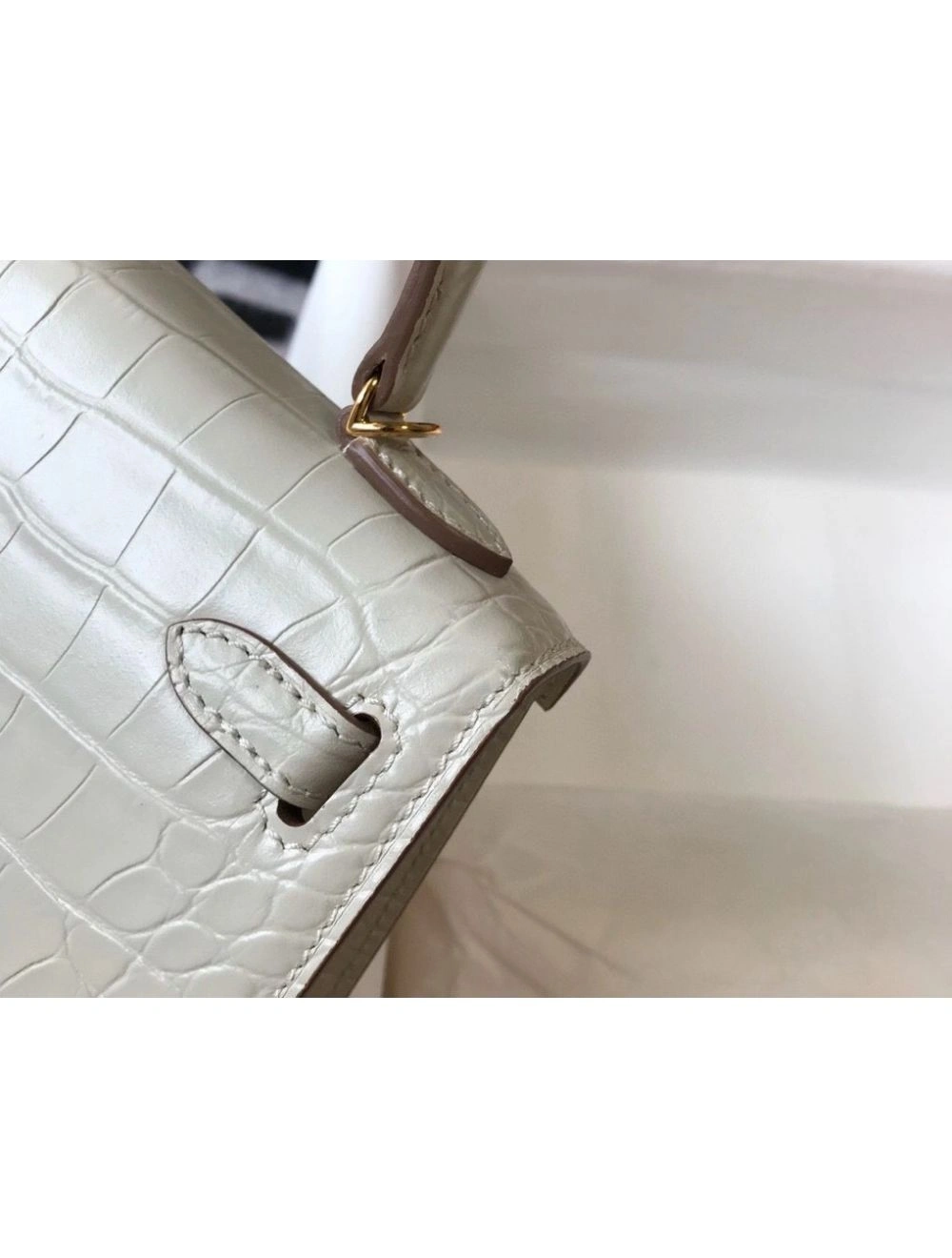 Hermes Kelly Mini II Bag In Beton Embossed Crocodile Leather