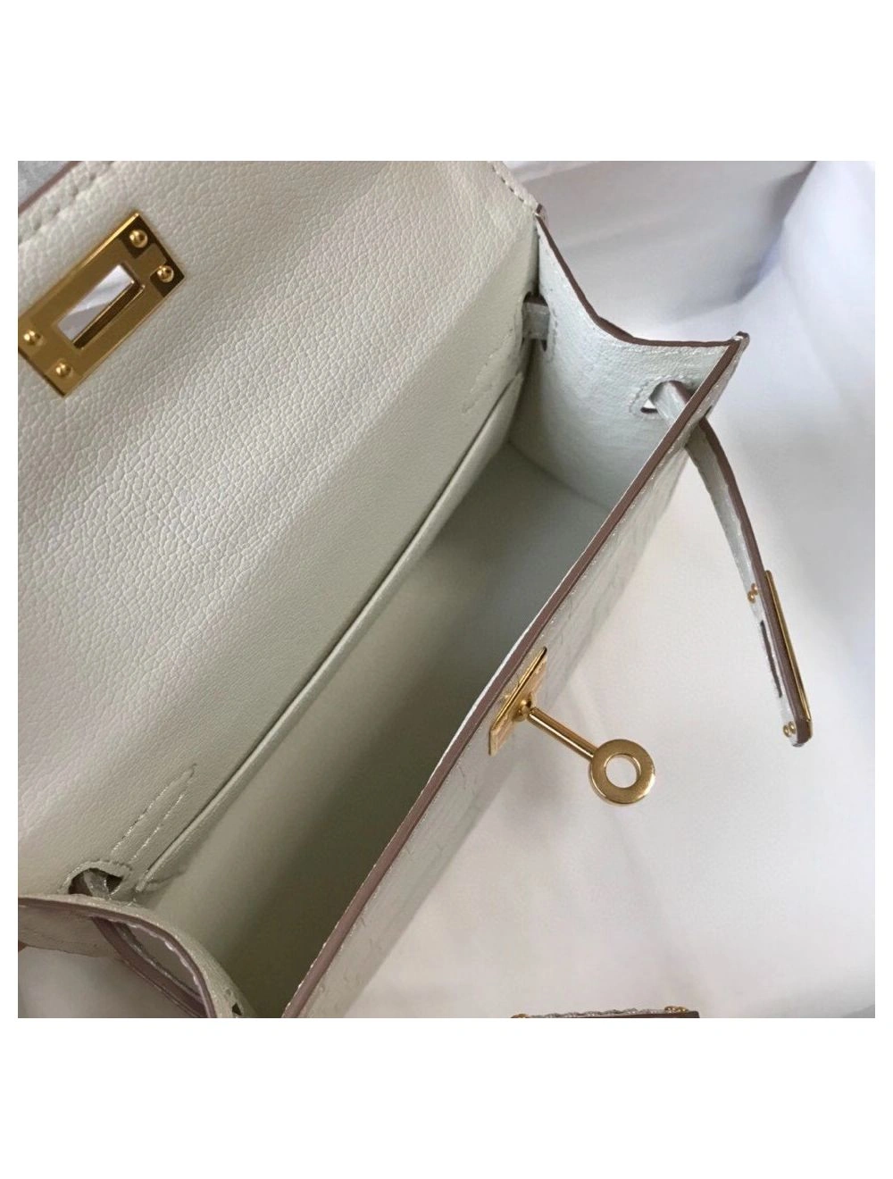 Hermes Kelly Mini II Bag In Beton Embossed Crocodile Leather