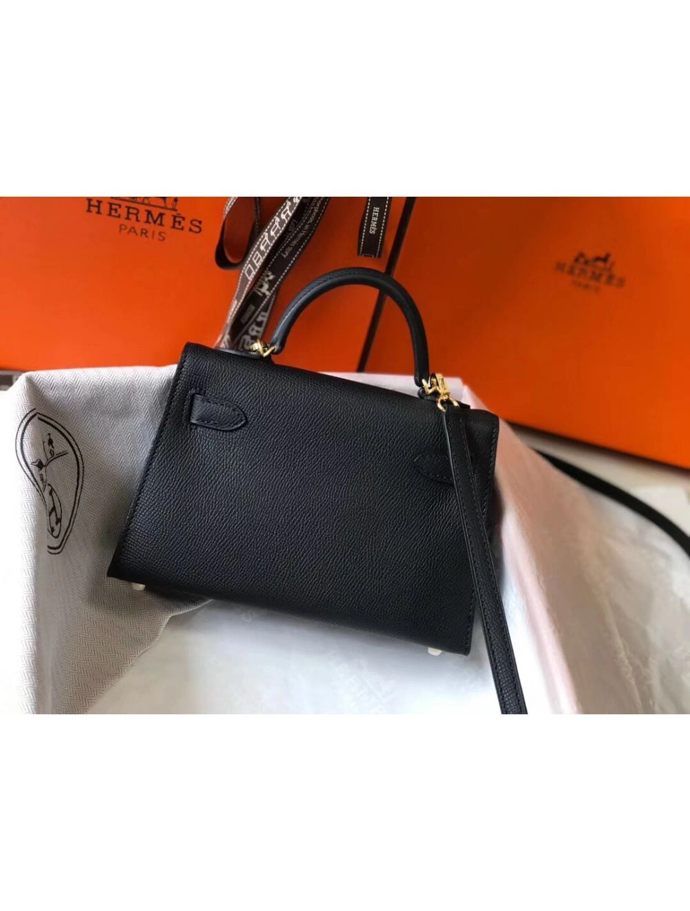 Hermes Kelly Mini II Bag In Black Epsom Leather GHW