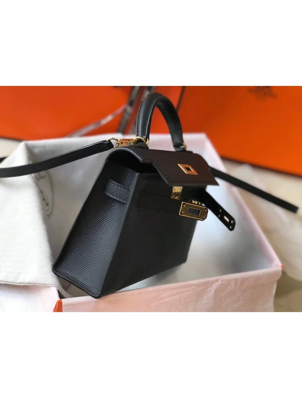 Hermes Kelly Mini II Bag In Black Epsom Leather GHW