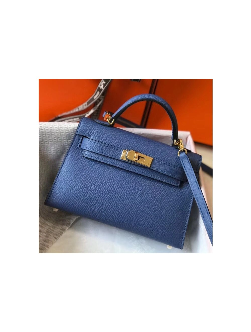 Hermes Kelly Mini II Bag In Blue Agate Epsom Leather GHW