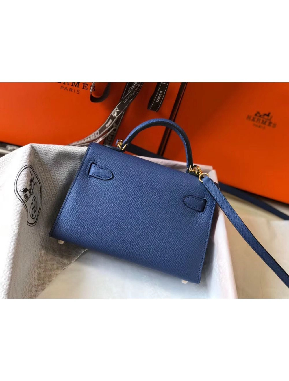 Hermes Kelly Mini II Bag In Blue Agate Epsom Leather GHW