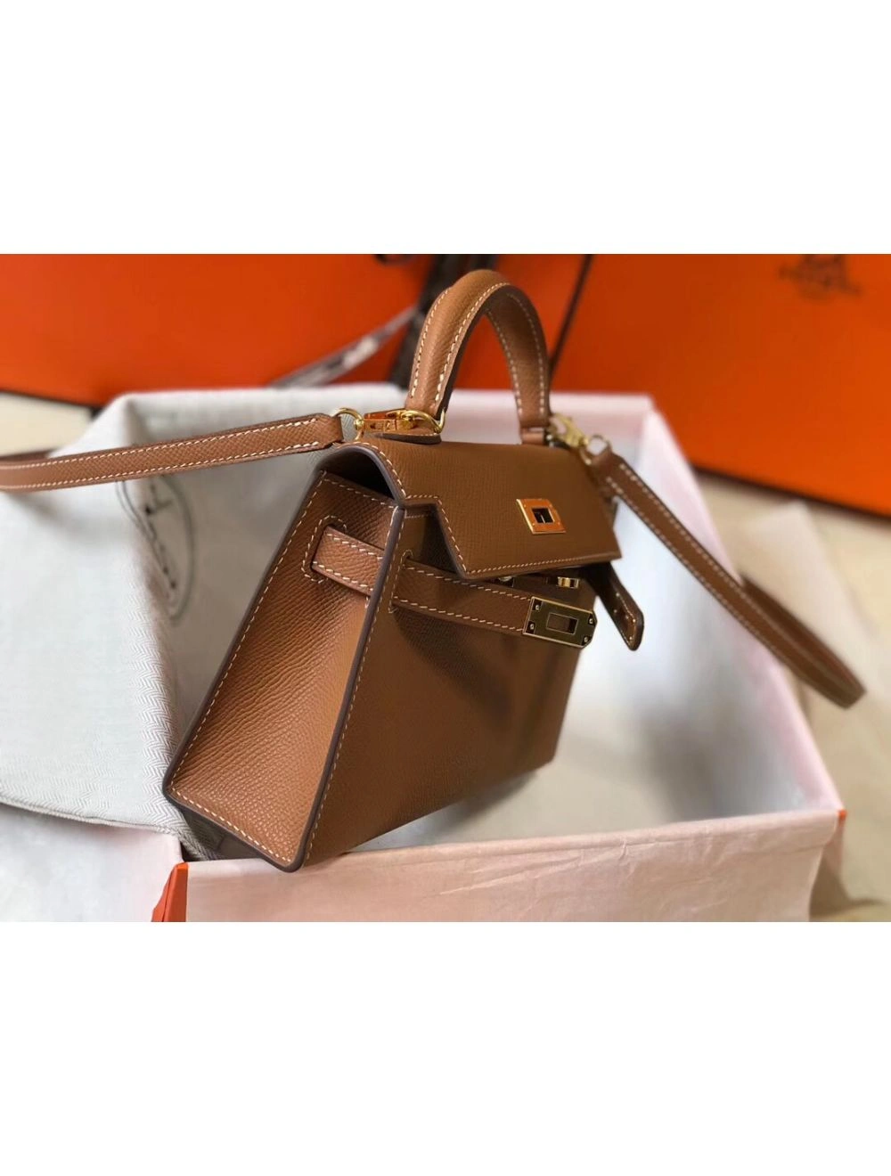 Hermes Kelly Mini II Bag In Gold Epsom Leather GHW