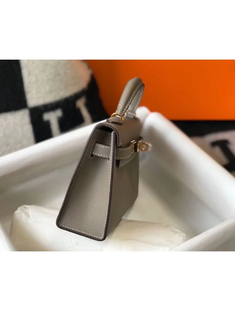 Hermes Kelly Mini II Bag In Gris Asphalt Epsom Leather GHW