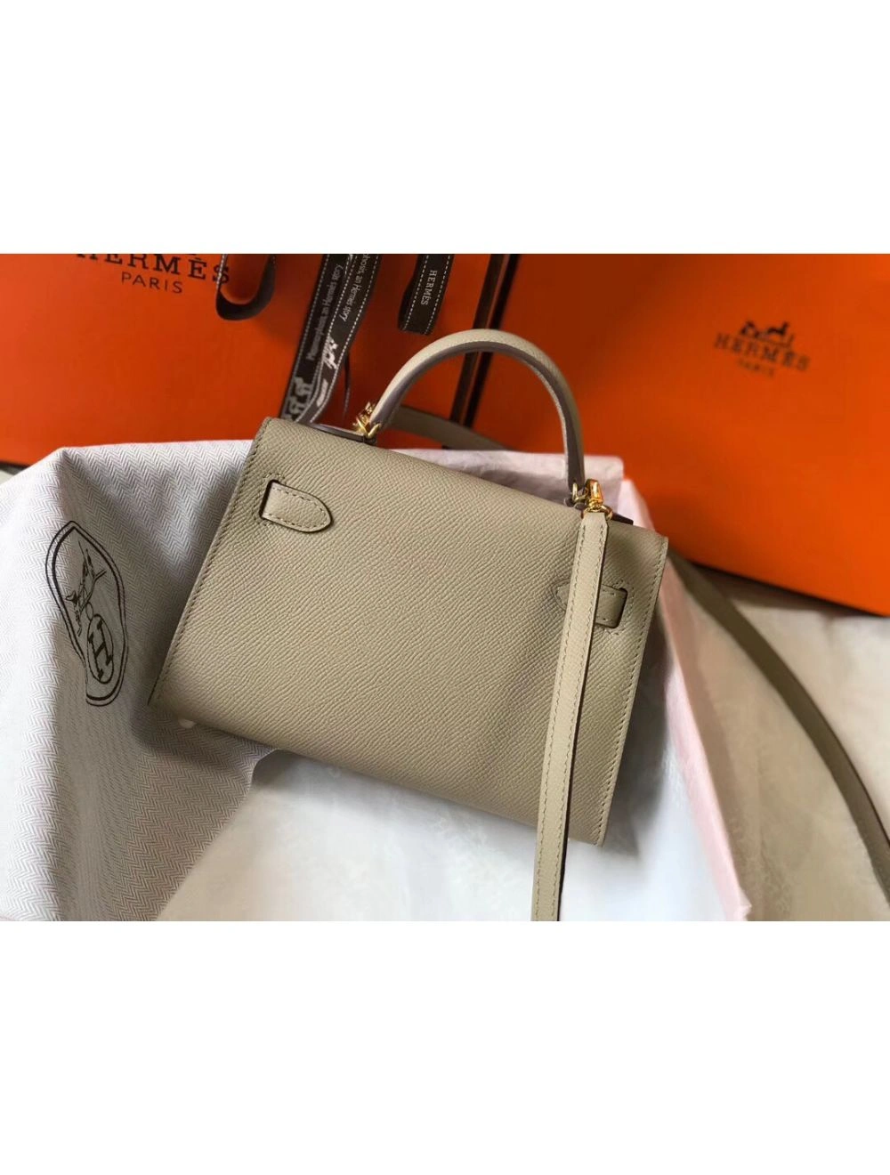 Hermes Kelly Mini II Bag In Gris Tourterelle Epsom Leather GHW