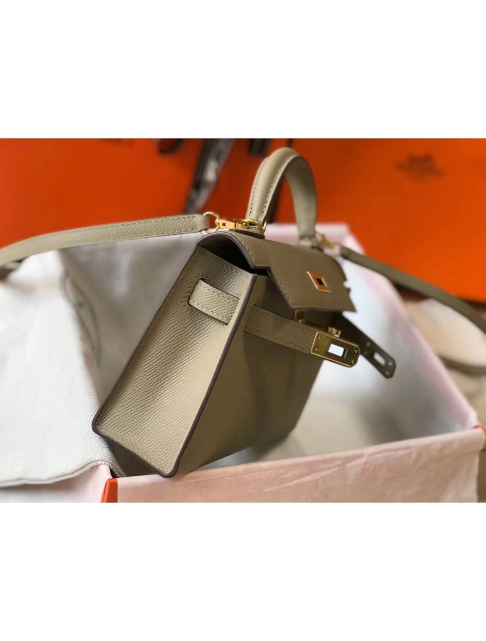Hermes Kelly Mini II Bag In Gris Tourterelle Epsom Leather GHW