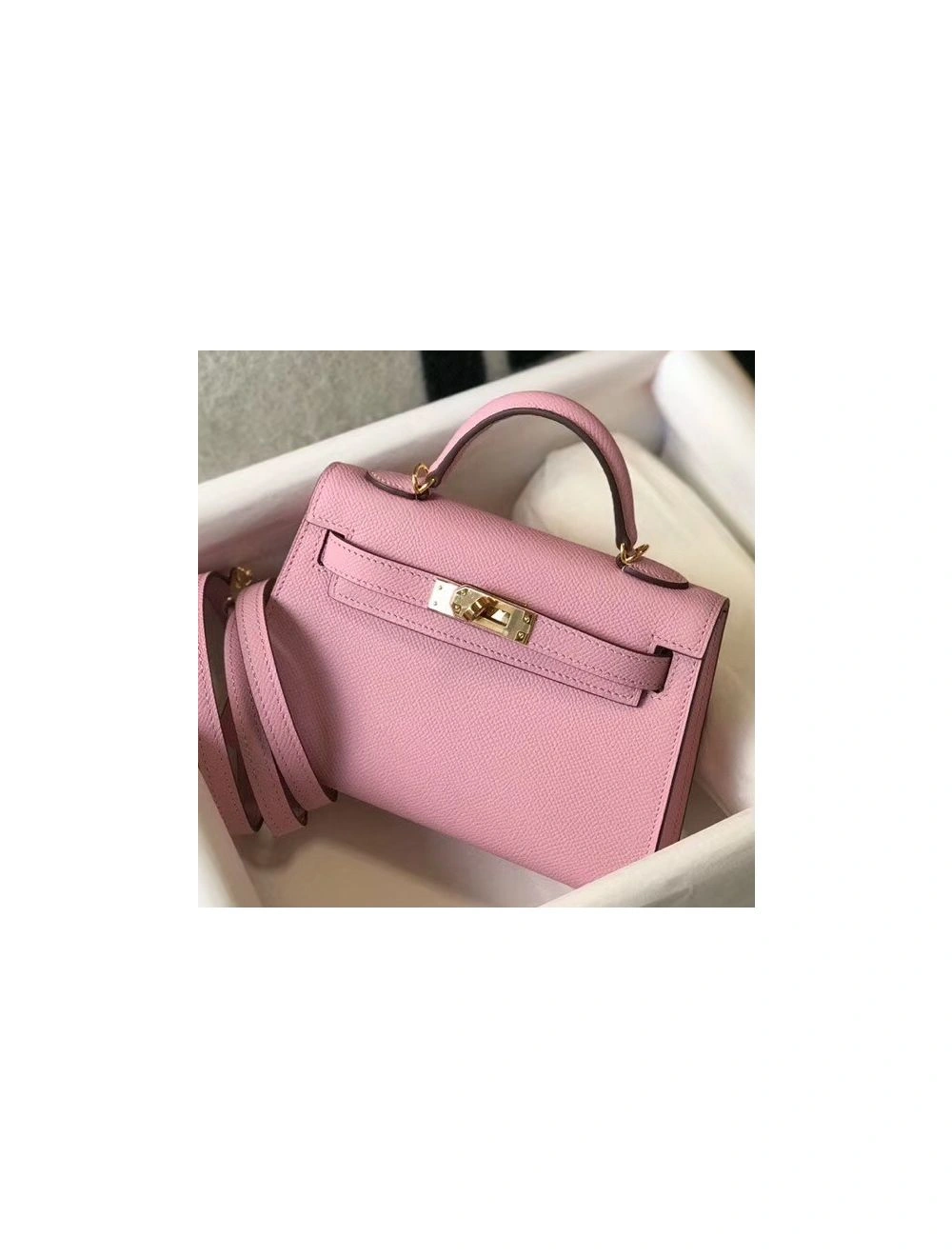 Hermes Kelly Mini II Bag In Mauve Sylvestre Epsom Leather GHW