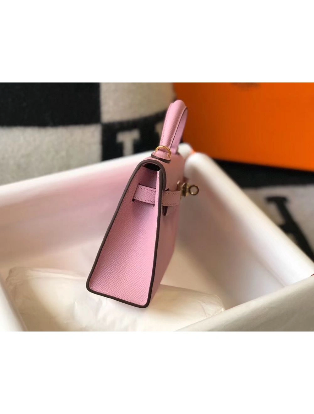 Hermes Kelly Mini II Bag In Mauve Sylvestre Epsom Leather GHW