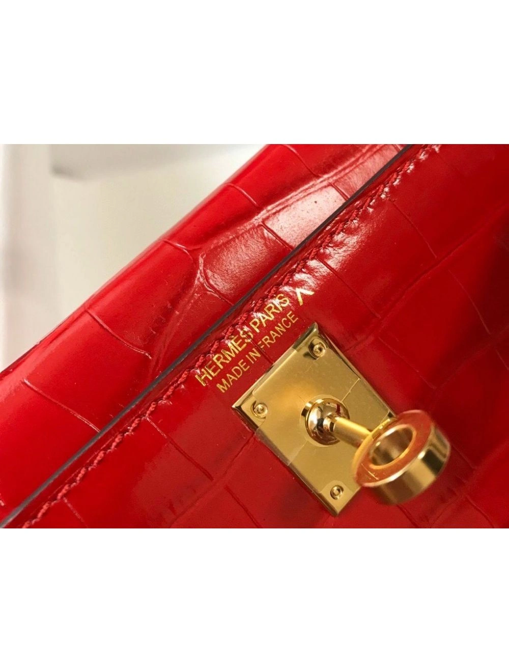 Hermes Kelly Mini II Bag In Red Embossed Crocodile Leather
