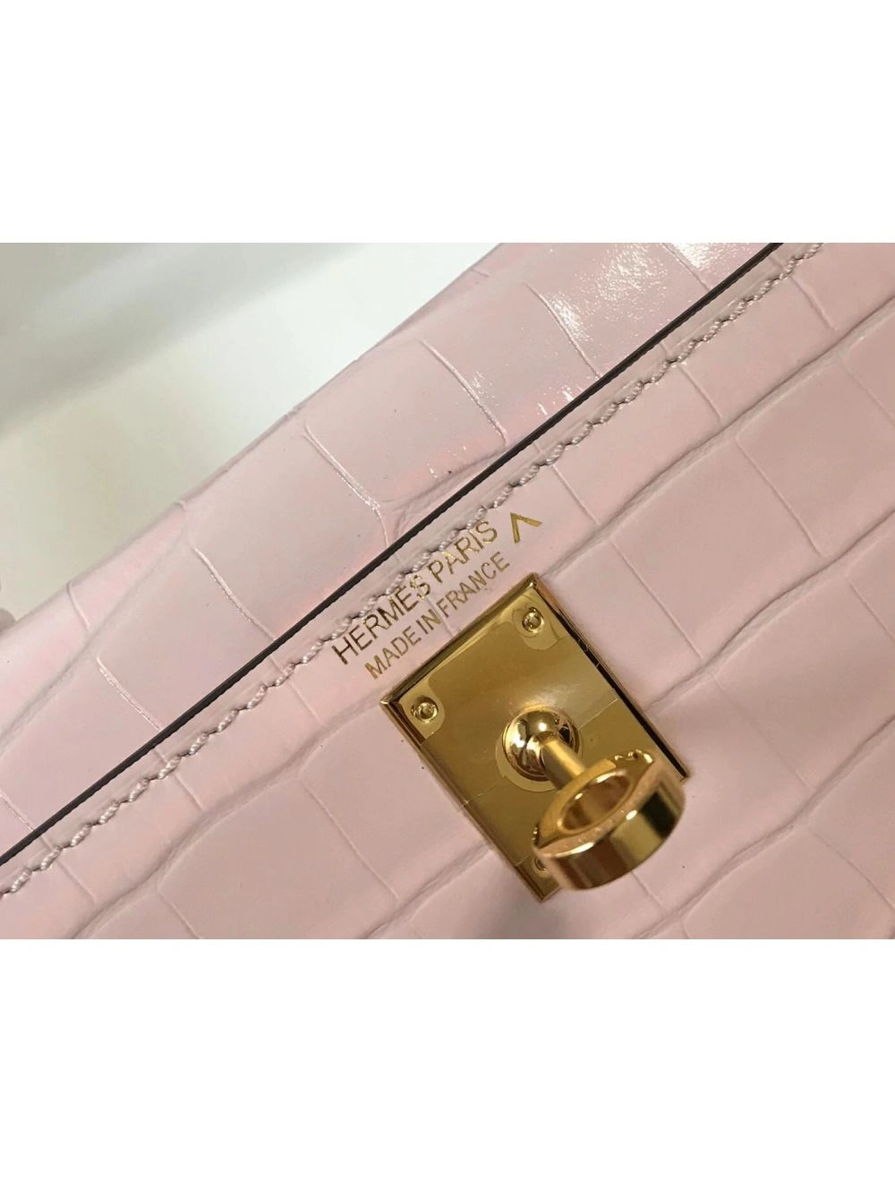 Hermes Kelly Mini II Bag In Rose Dragee Embossed Crocodile Leather