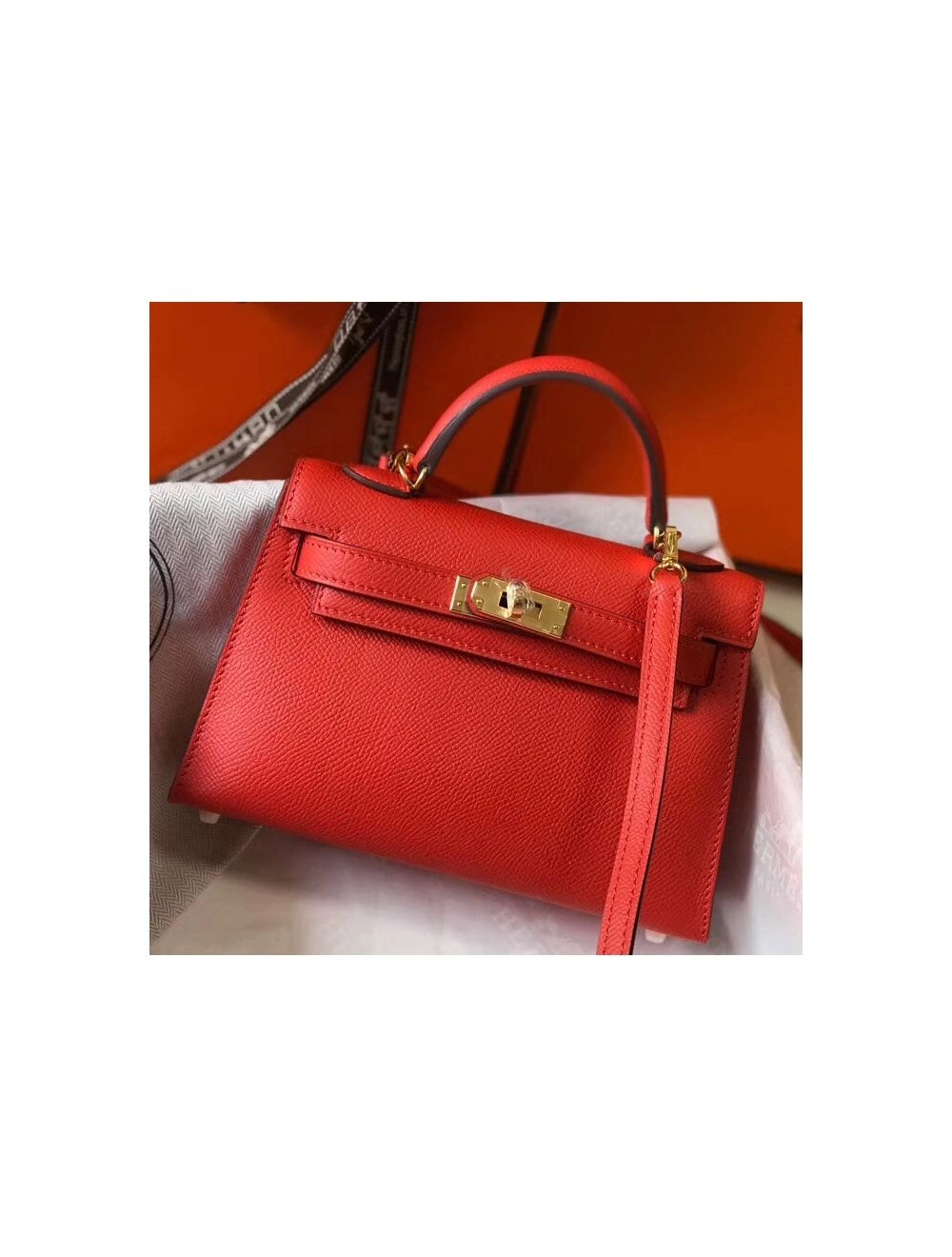 Hermes Kelly Mini II Bag In Rouge Casaque Epsom Leather GHW