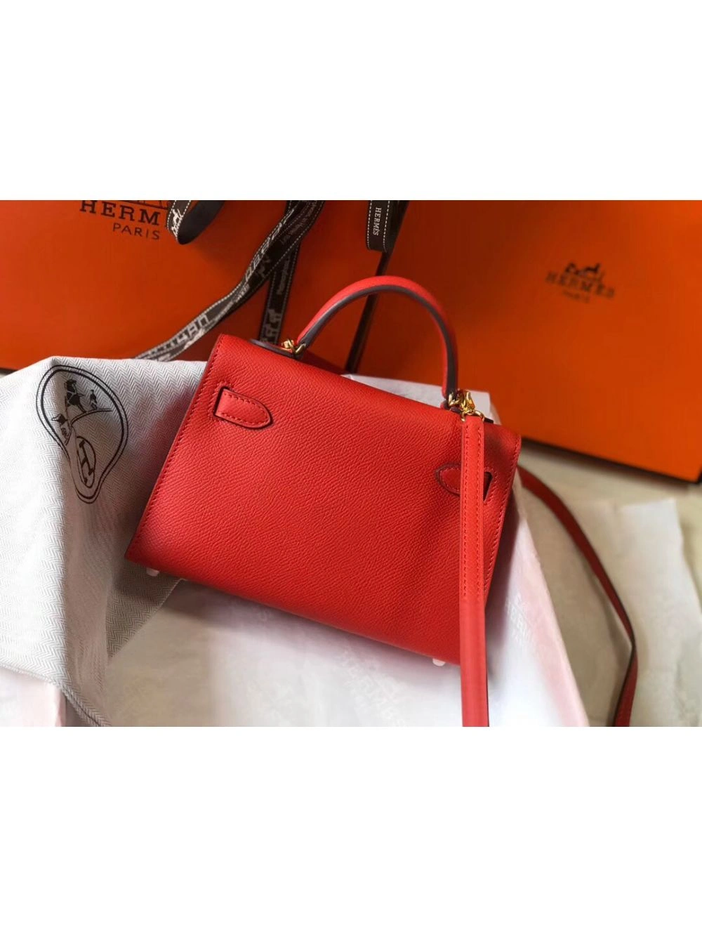 Hermes Kelly Mini II Bag In Rouge Casaque Epsom Leather GHW