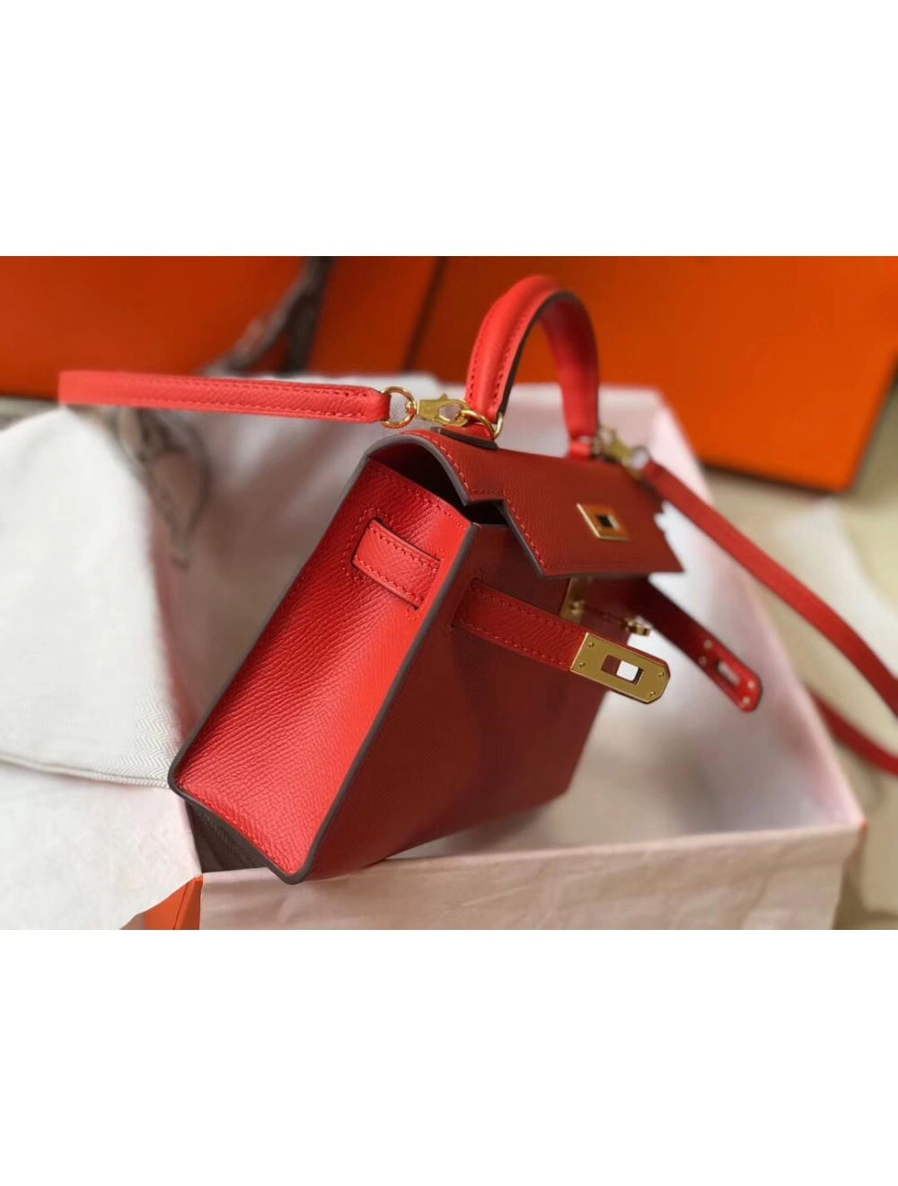 Hermes Kelly Mini II Bag In Rouge Casaque Epsom Leather GHW