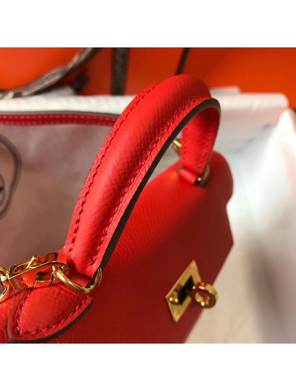 Hermes Kelly Mini II Bag In Rouge Casaque Epsom Leather GHW