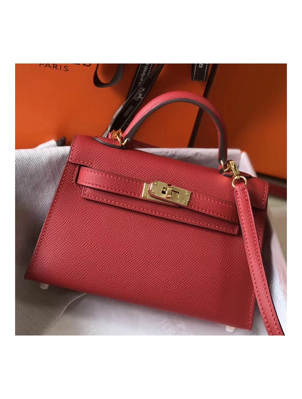 Hermes Kelly Mini II Bag In Rouge Vif Epsom Leather GHW