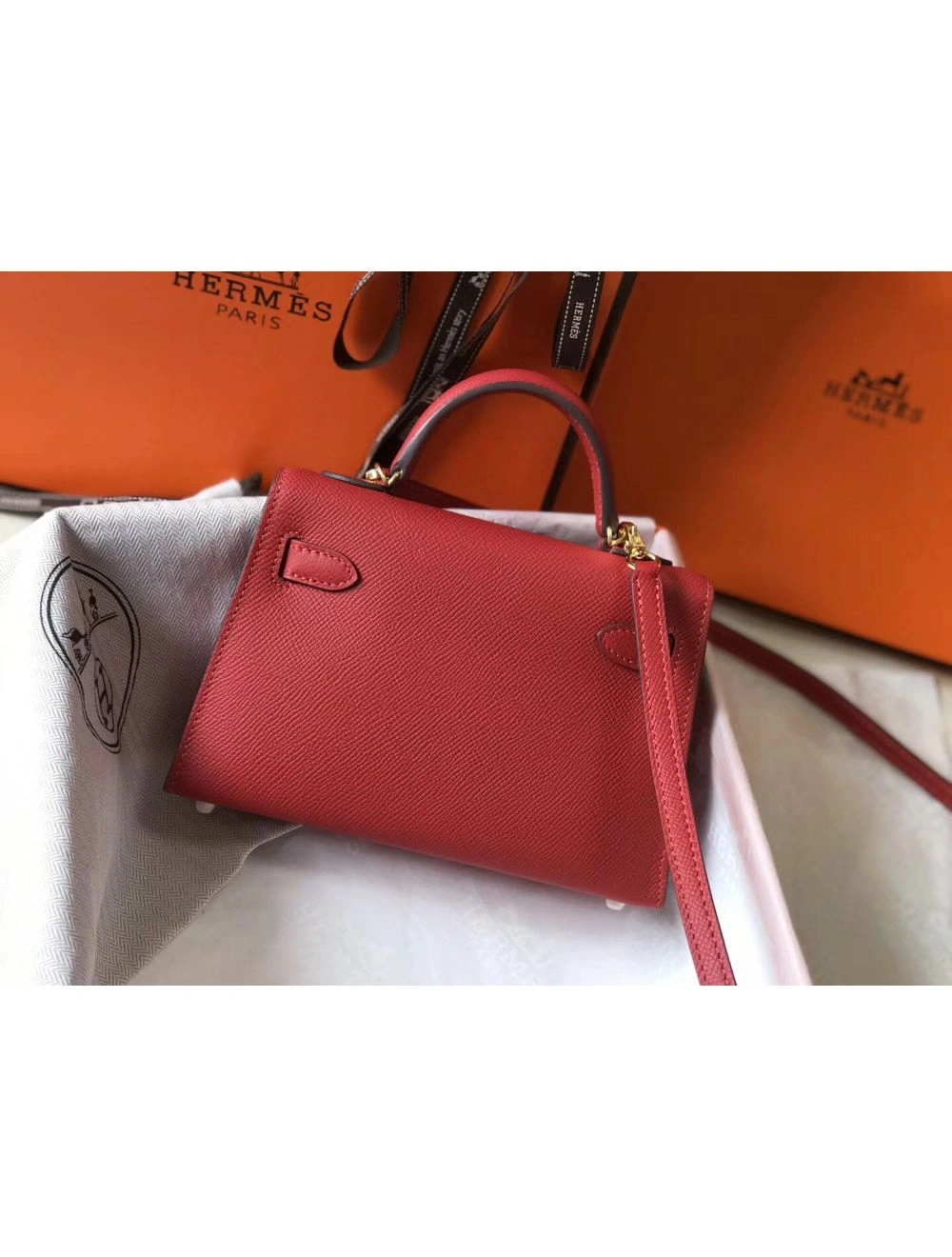 Hermes Kelly Mini II Bag In Rouge Vif Epsom Leather GHW