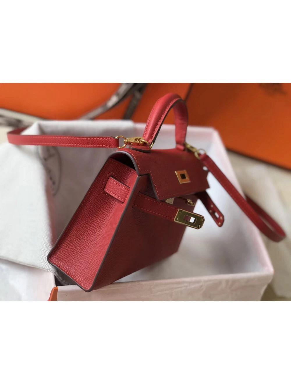 Hermes Kelly Mini II Bag In Rouge Vif Epsom Leather GHW
