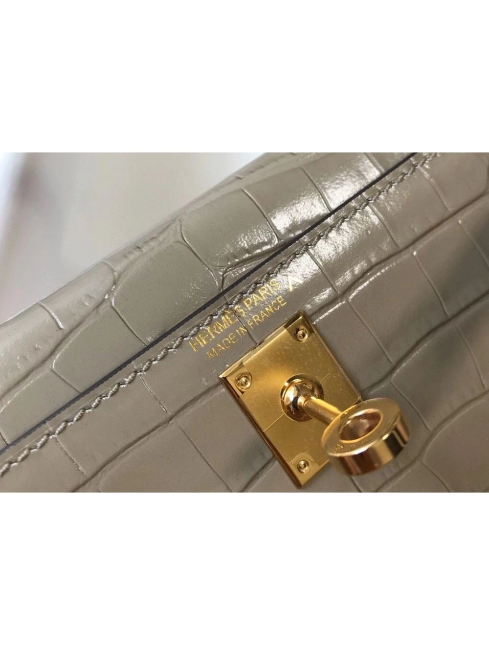 Hermes Kelly Mini II Bag In Taupe Embossed Crocodile Leather