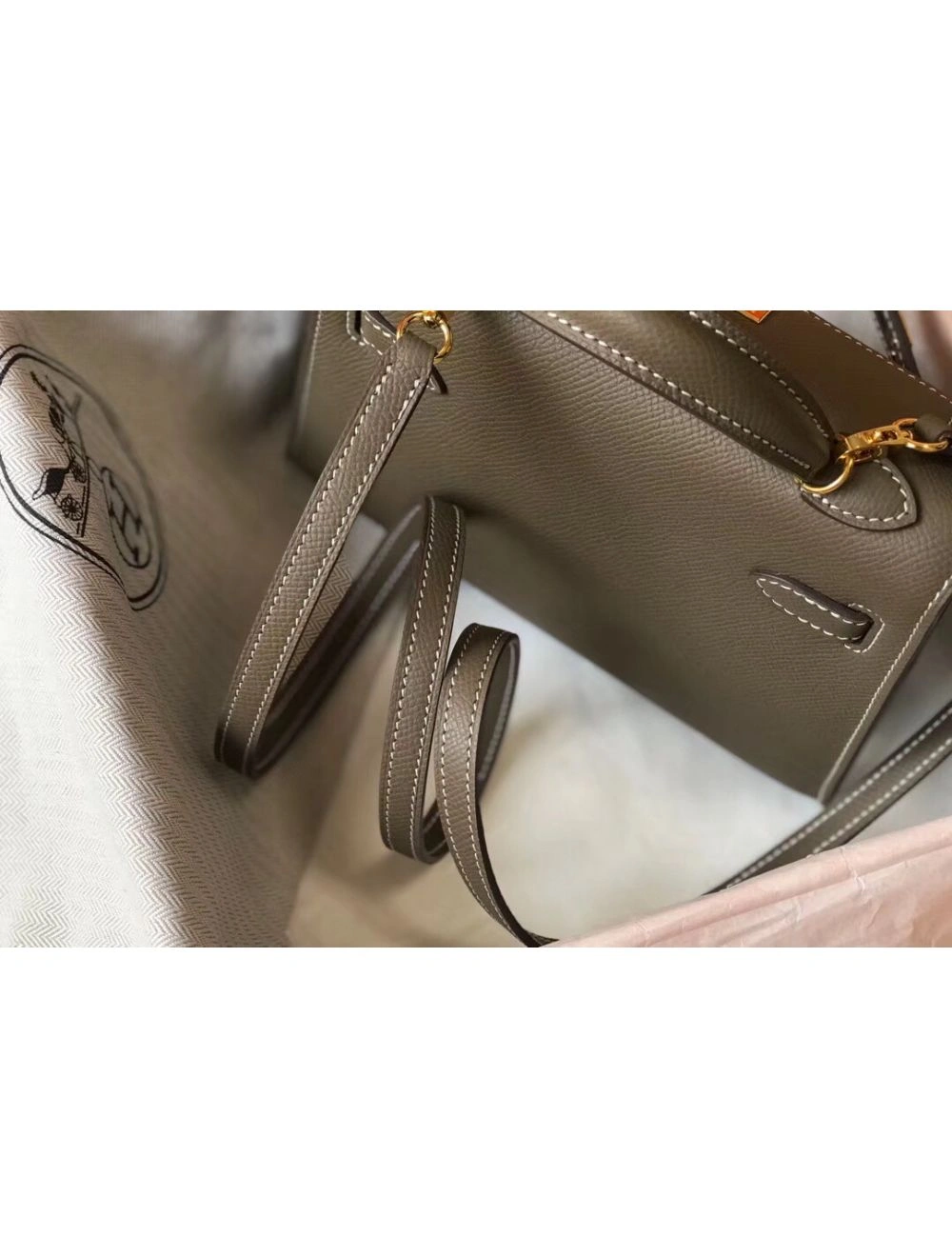 Hermes Kelly Mini II Bag In Taupe Grey Epsom Leather GHW