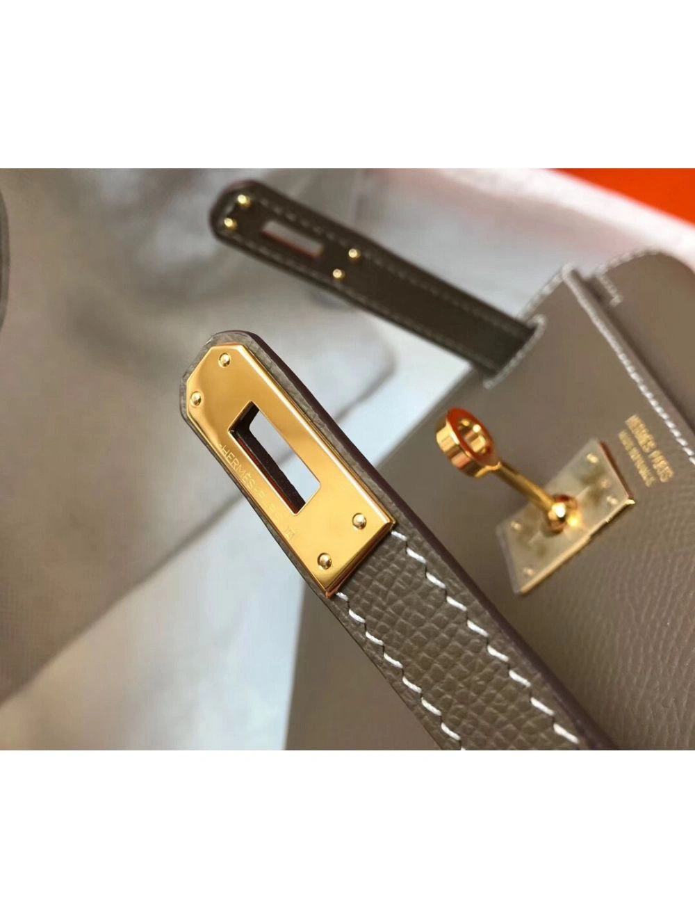 Hermes Kelly Mini II Bag In Taupe Grey Epsom Leather GHW