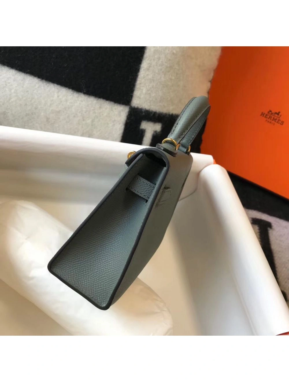 Hermes Kelly Mini II Bag In Vert Amande Epsom Leather GHW