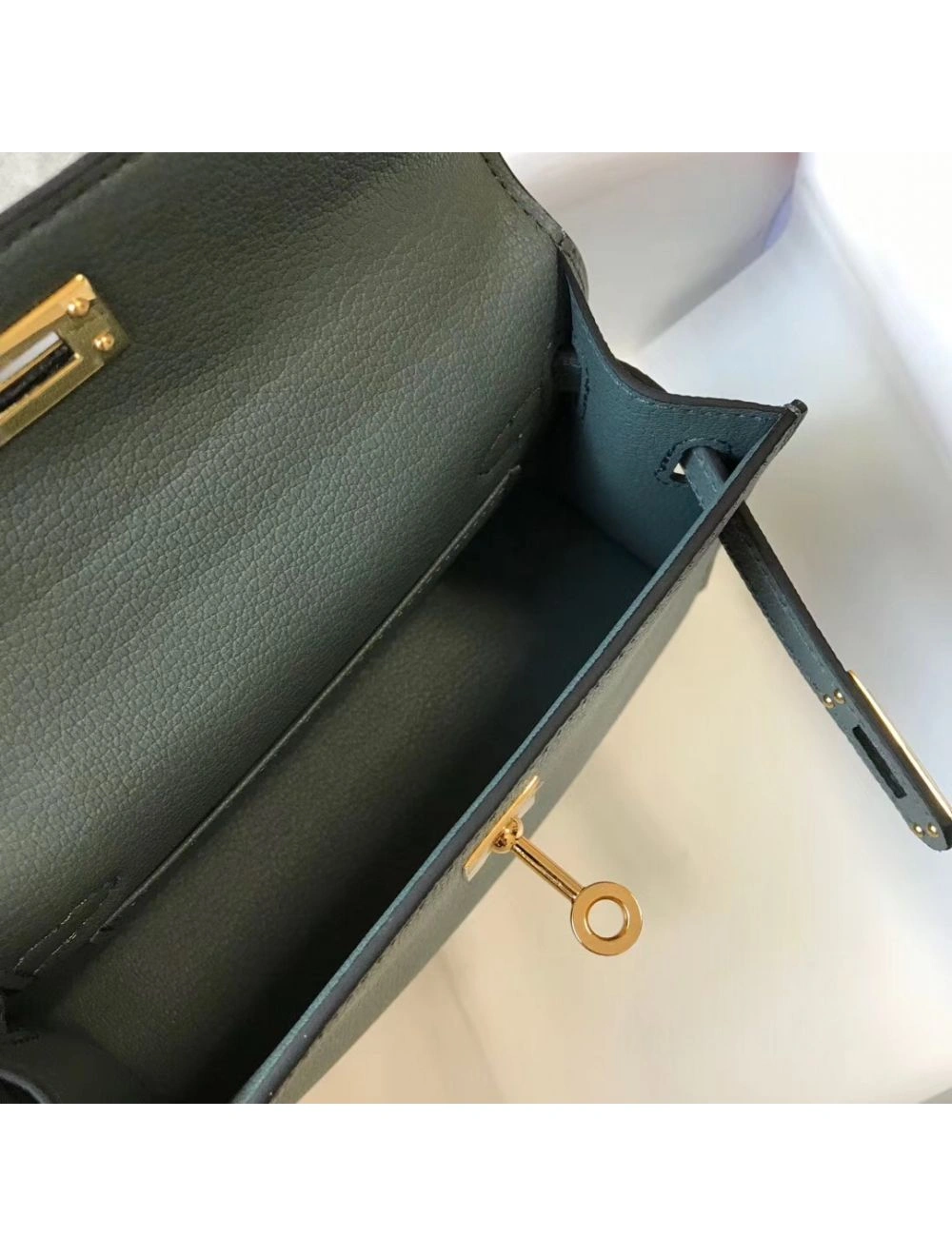 Hermes Kelly Mini II Bag In Vert Amande Epsom Leather GHW