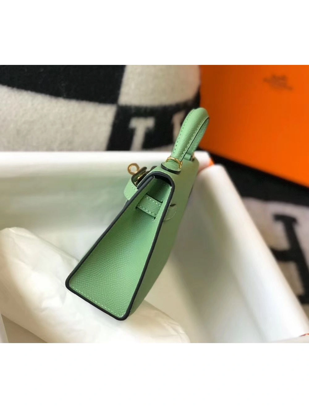 Hermes Kelly Mini II Bag In Vert Criquet Epsom Leather GHW