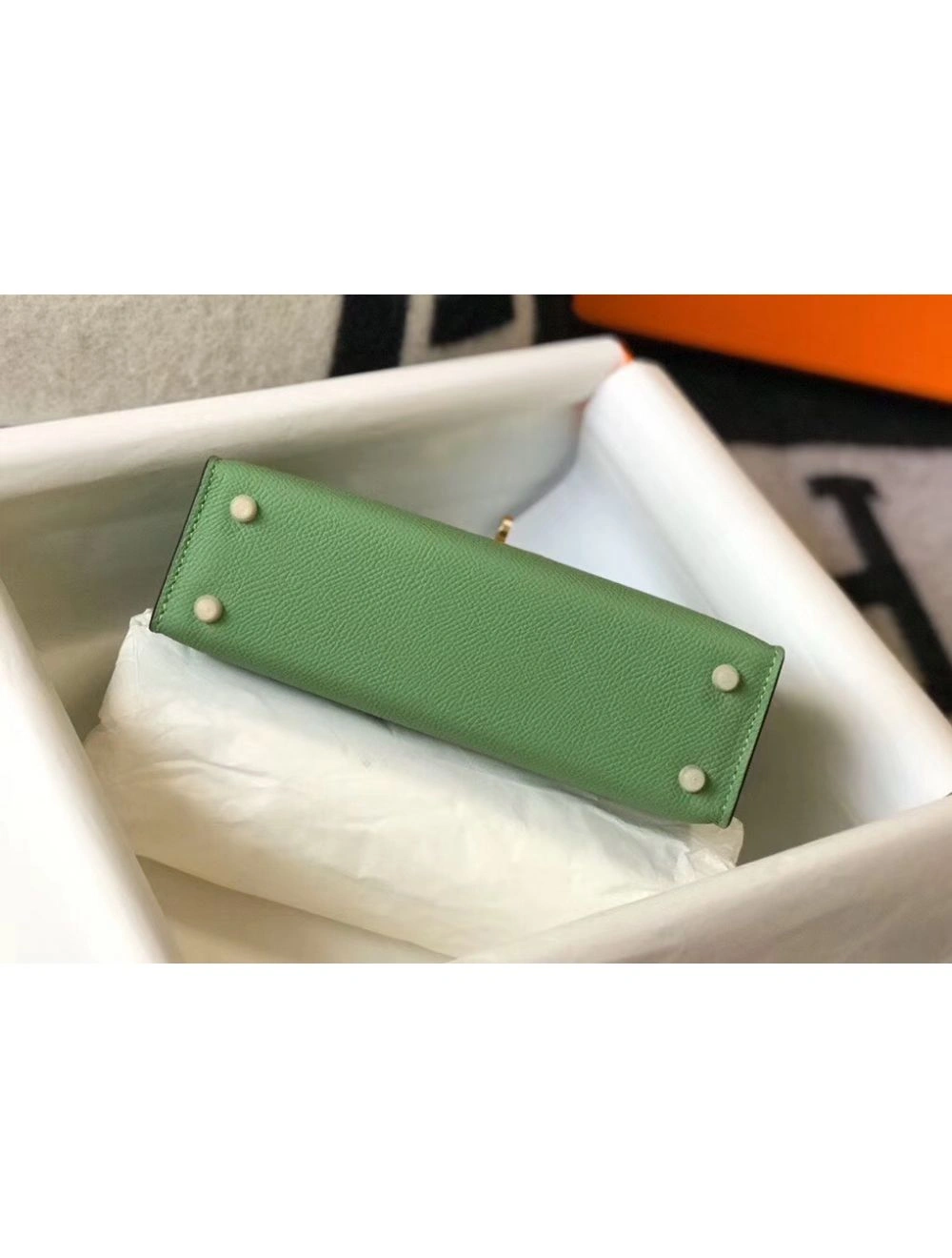 Hermes Kelly Mini II Bag In Vert Criquet Epsom Leather GHW