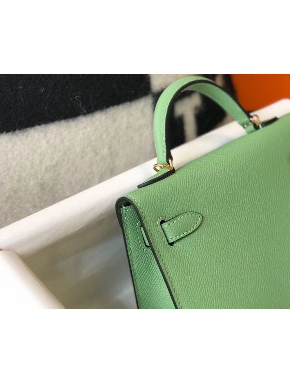 Hermes Kelly Mini II Bag In Vert Criquet Epsom Leather GHW