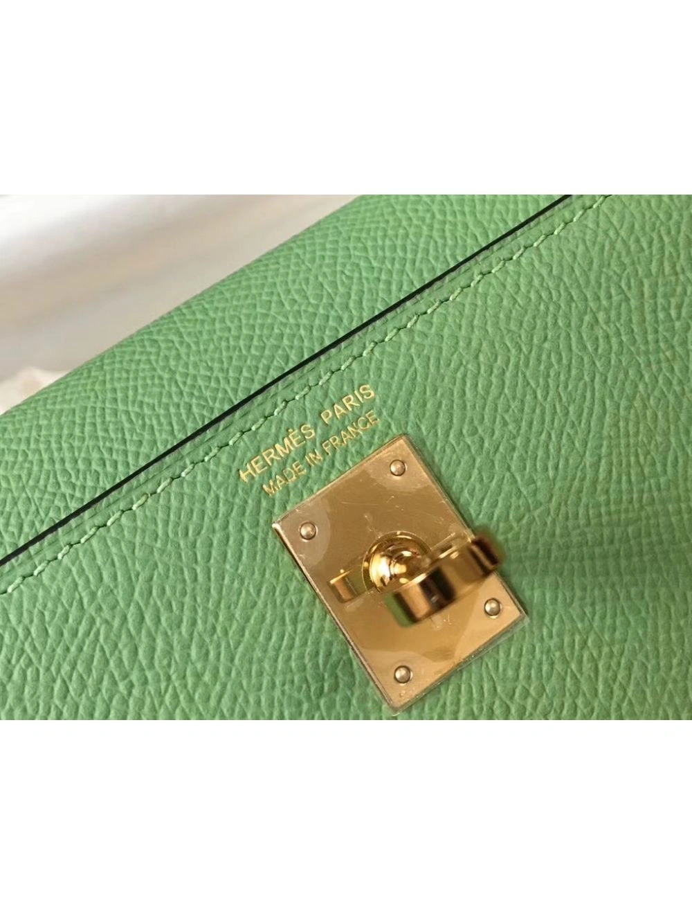 Hermes Kelly Mini II Bag In Vert Criquet Epsom Leather GHW