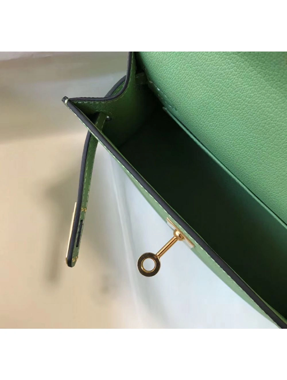 Hermes Kelly Mini II Bag In Vert Criquet Epsom Leather GHW